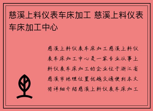 慈溪上料仪表车床加工 慈溪上料仪表车床加工中心